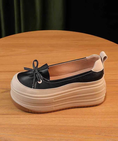 Shoes Leather Platform Splicing Black Unique Faux FashionChic