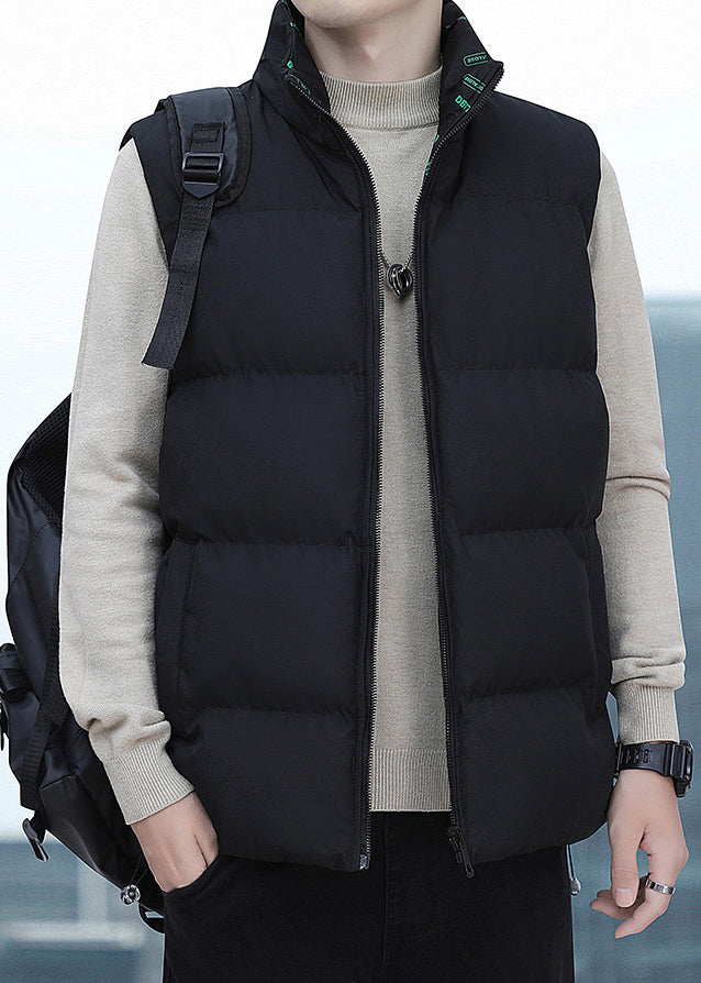 Black Pockets Cotton Filled Men Waistcoat Coat Zip Up Winter EQ038 ABC