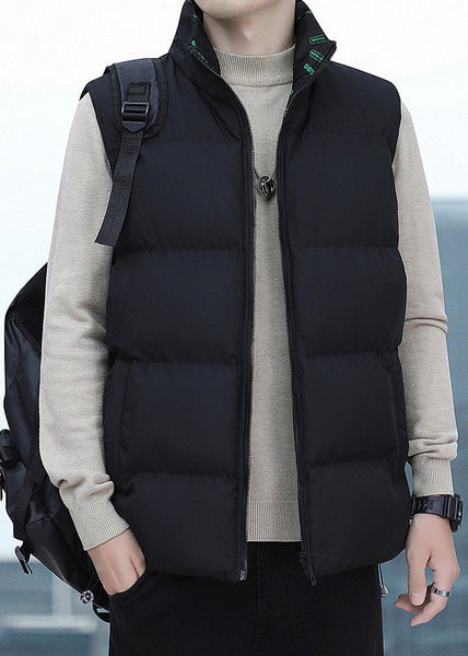 Black Pockets Cotton Filled Men Waistcoat Coat Zip Up Winter EQ038 ABC