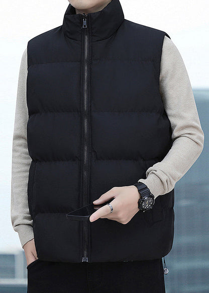 Black Pockets Cotton Filled Men Waistcoat Coat Zip Up Winter EQ038 ABC