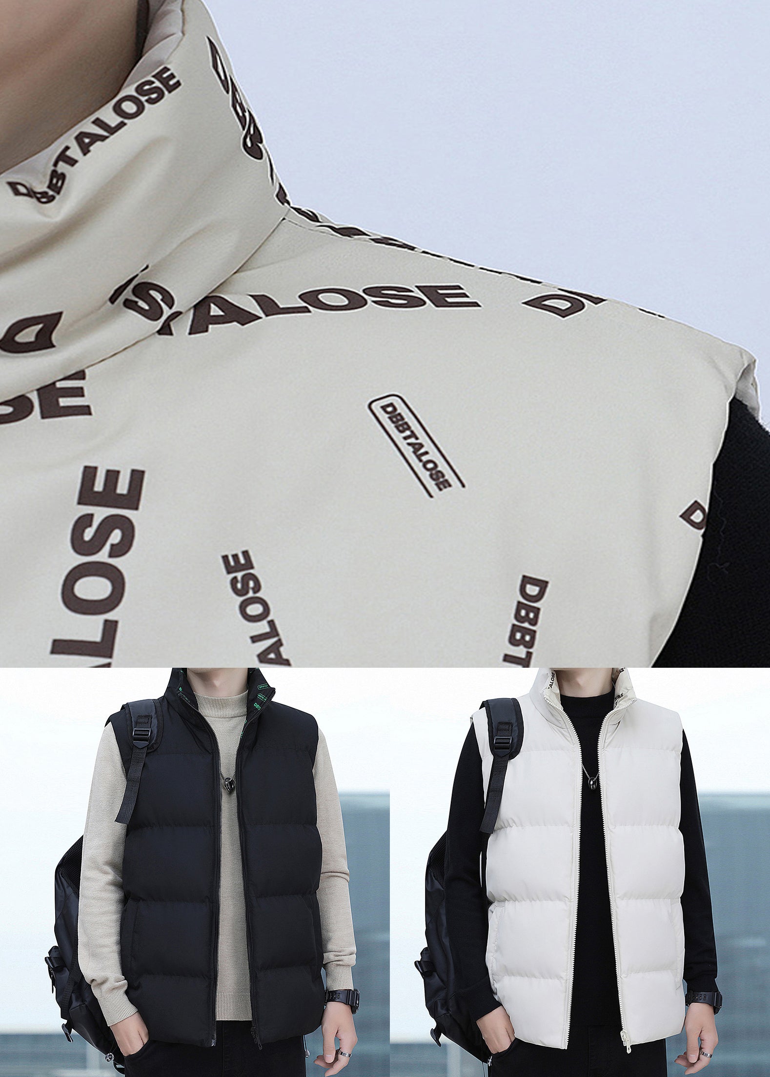 Black Pockets Cotton Filled Men Waistcoat Coat Zip Up Winter EQ038 ABC