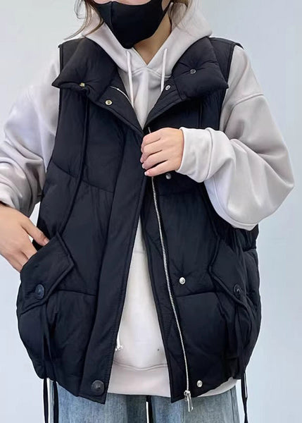 Black Pockets Cotton Filled Waistcoat Zip Up Sleeveless YW013 ABC