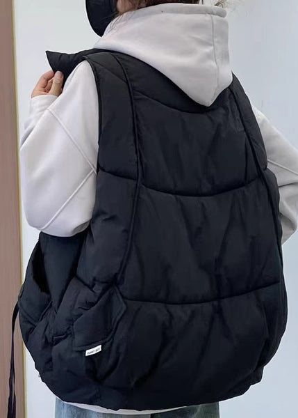 Black Pockets Cotton Filled Waistcoat Zip Up Sleeveless YW013 ABC