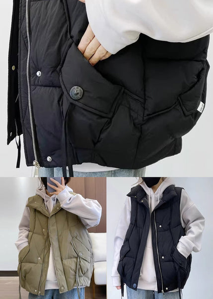 Black Pockets Cotton Filled Waistcoat Zip Up Sleeveless YW013 ABC