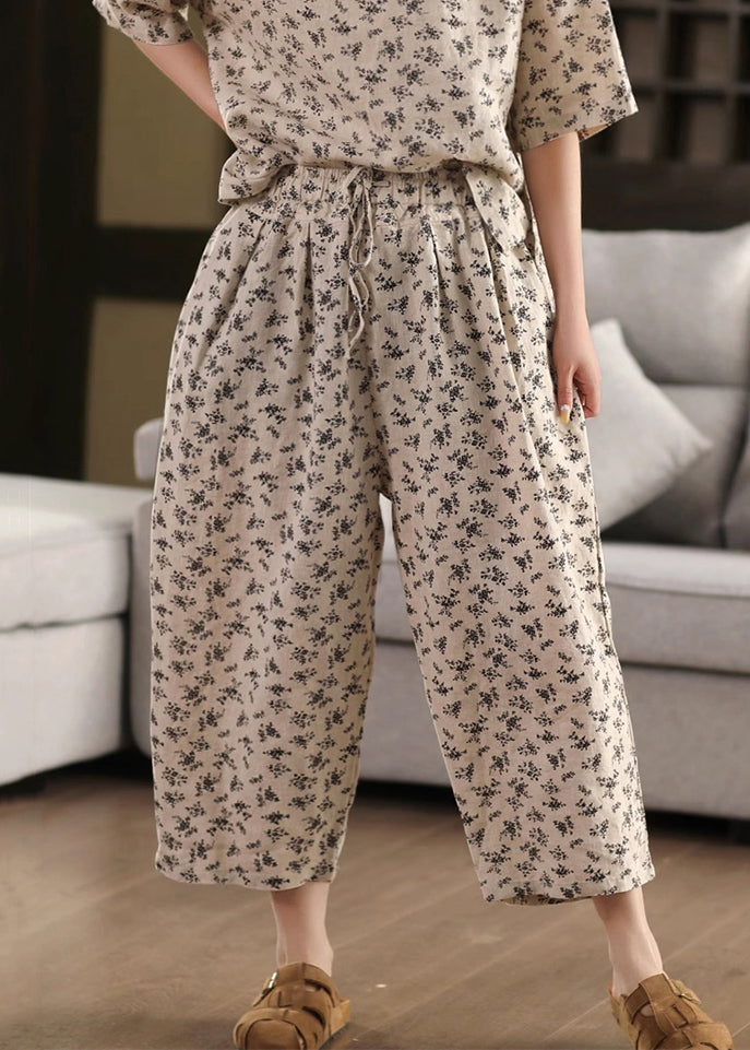 Pants Linen Crop Pockets Elastic Summer Black Waist FashionChic