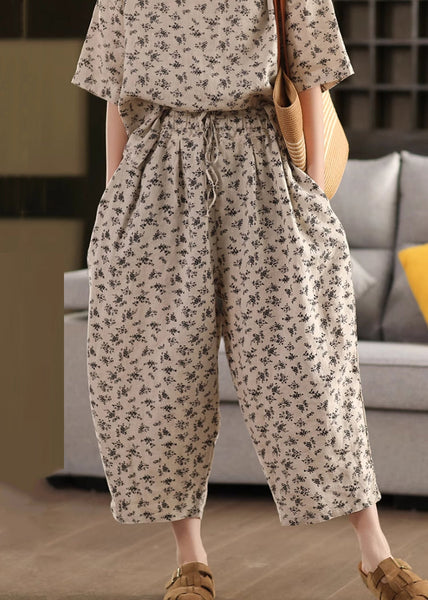 Pants Linen Crop Pockets Elastic Summer Black Waist FashionChic