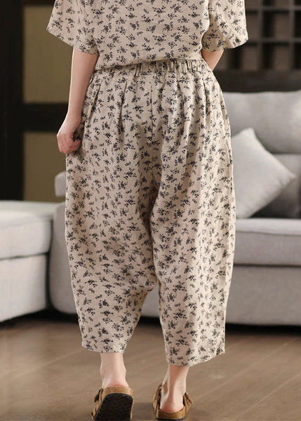 Pants Linen Crop Pockets Elastic Summer Black Waist FashionChic