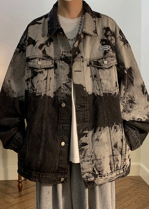 Denim Collar Loose Men Pan Peter Black Coat Pockets Fall FashionChic