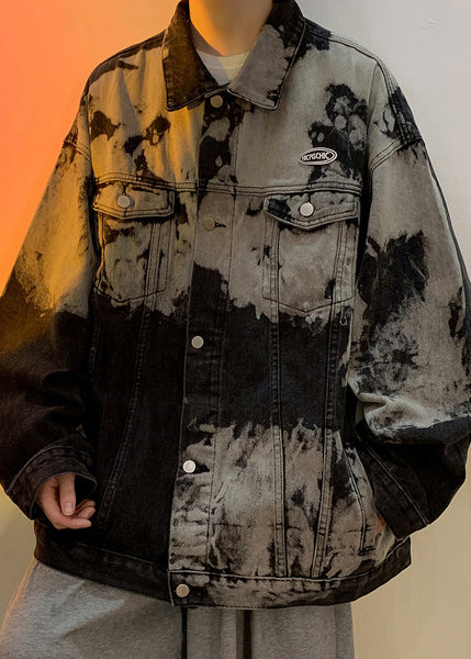 Denim Collar Loose Men Pan Peter Black Coat Pockets Fall FashionChic