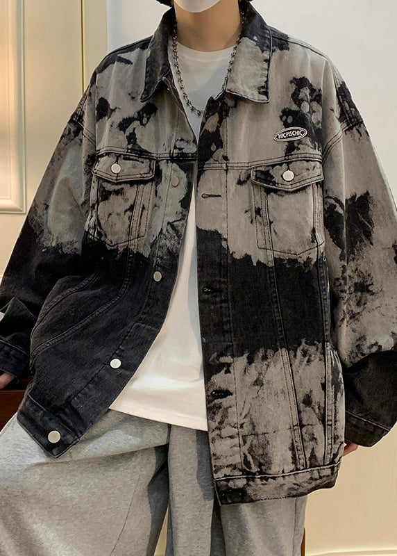 Denim Collar Loose Men Pan Peter Black Coat Pockets Fall FashionChic