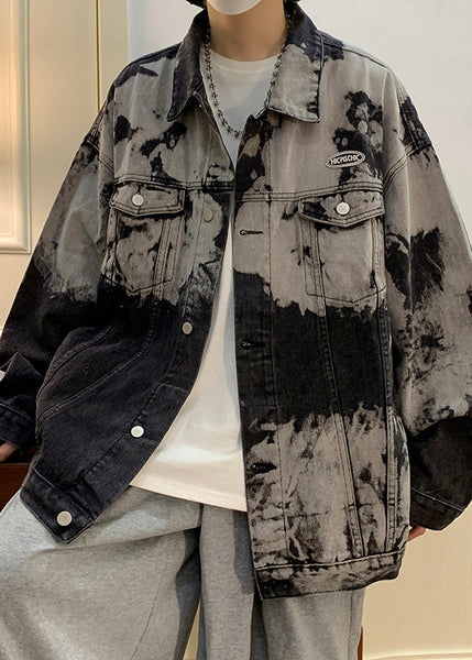 Denim Collar Loose Men Pan Peter Black Coat Pockets Fall FashionChic