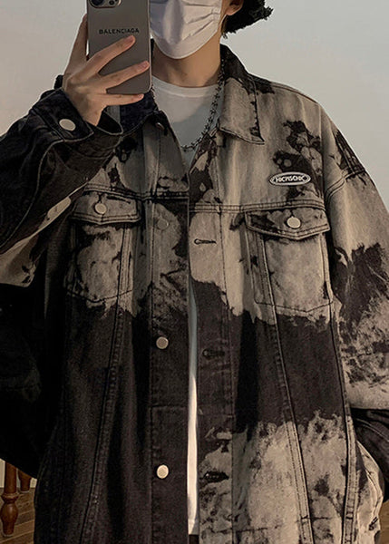 Denim Collar Loose Men Pan Peter Black Coat Pockets Fall FashionChic