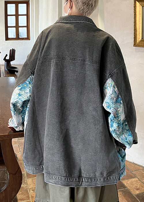 Black Pockets Patchwork Men Coat Peter Pan Collar Fall WA028 MENC241110