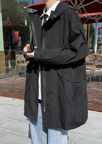 Black Pockets Solid Cotton Men Coat Hooded Spring YQ016 ABC