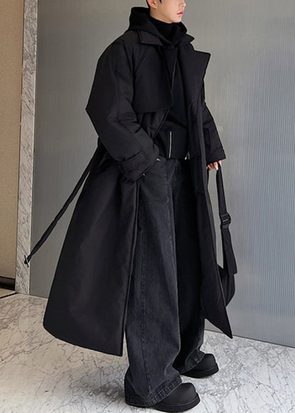 Black Pockets Tie Waist Silk Men Parkas Notched Winter RJ003 ABC