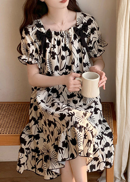 Black Print Bow Pajamas Dresses Square Collar Butterfly Sleeve YK017 ABC