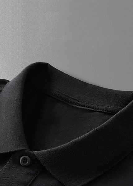 Black Button Cotton Shirt Polo Print Summer Men Fit Slim FashionChic