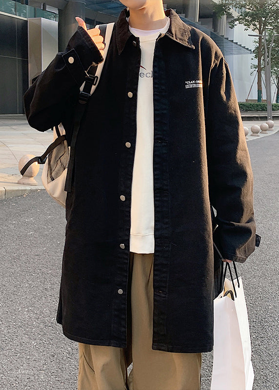 Black Print Pockets Coats Mens Coats Peter Pan Collar Spring YQ013 ABC