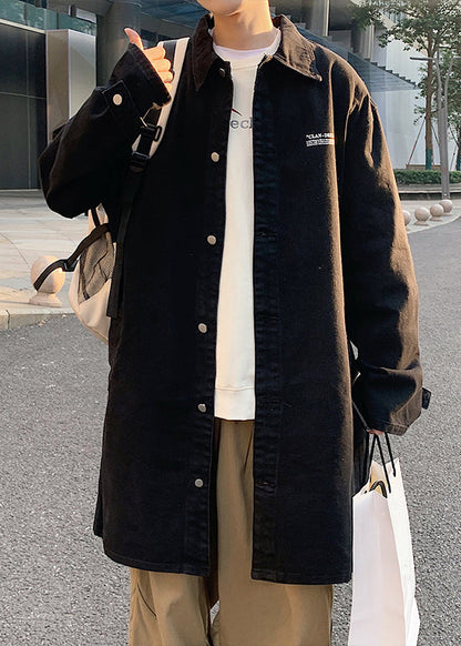 Black Print Pockets Coats Mens Coats Peter Pan Collar Spring YQ013 ABC