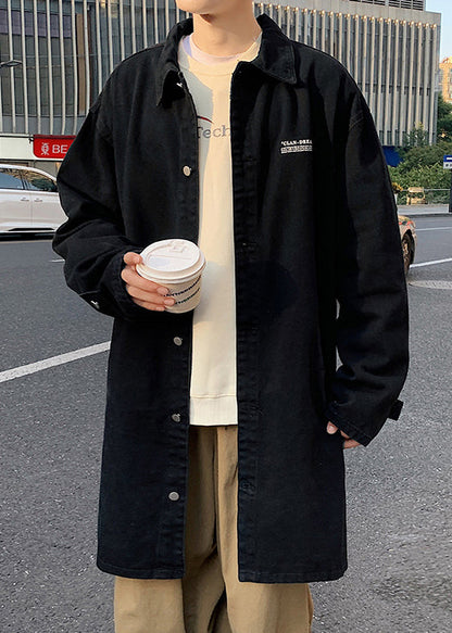 Black Print Pockets Coats Mens Coats Peter Pan Collar Spring YQ013 ABC