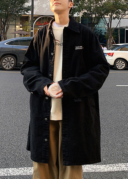 Black Print Pockets Coats Mens Coats Peter Pan Collar Spring YQ013 ABC