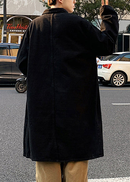 Black Print Pockets Coats Mens Coats Peter Pan Collar Spring YQ013 ABC