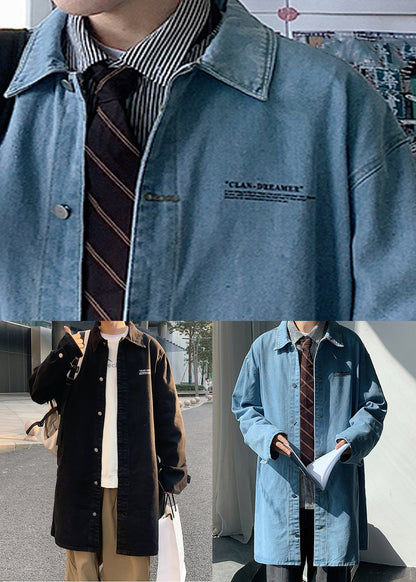 Black Print Pockets Coats Mens Coats Peter Pan Collar Spring YQ013 ABC