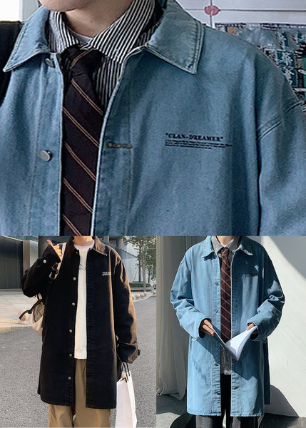 Black Print Pockets Coats Mens Coats Peter Pan Collar Spring YQ013 ABC