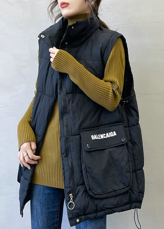 Black Print Pockets Cotton Filled Waistcoat Stand Collar Spring YW011 ABC