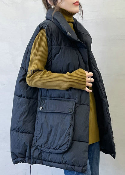 Black Print Pockets Cotton Filled Waistcoat Stand Collar Spring YW011 ABC