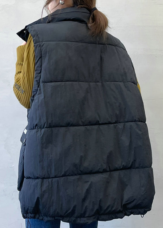 Black Print Pockets Cotton Filled Waistcoat Stand Collar Spring YW011 ABC