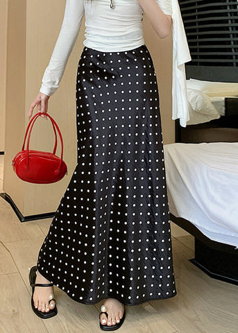 Waist Print High Black Silk Skirts Maxi Fall FashionChic