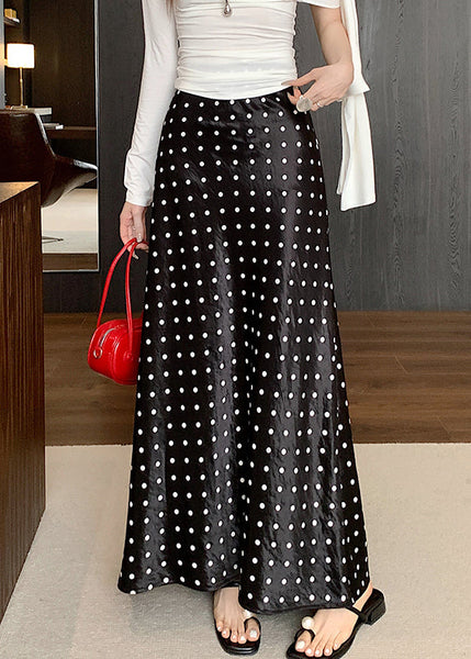 Waist Print High Black Silk Skirts Maxi Fall FashionChic