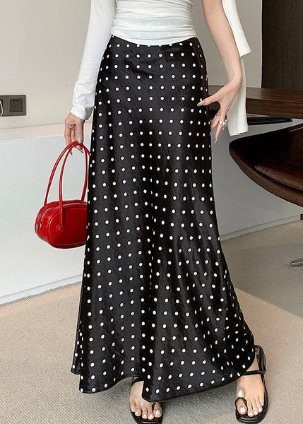 Waist Print High Black Silk Skirts Maxi Fall FashionChic