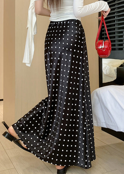 Waist Print High Black Silk Skirts Maxi Fall FashionChic