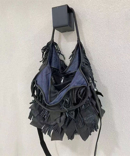 Black Sheepskin Patchwork Tassel Single Shoulder Crossbody Bag GG068 Bag-BGS240606