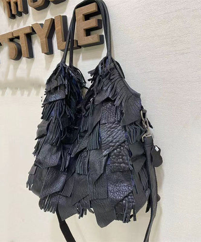 Black Sheepskin Patchwork Tassel Single Shoulder Crossbody Bag GG068 Bag-BGS240606