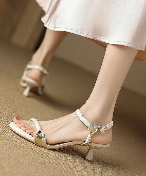 High Heels Sheepskin Sandals Peep Splicing Black Toe FashionChic