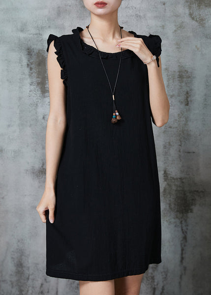 Black Silm Fit Cotton Short Dress Ruffled Summer AL1009 Genistyle Shop