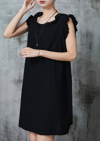Black Silm Fit Cotton Short Dress Ruffled Summer AL1009 Genistyle Shop
