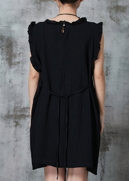 Black Silm Fit Cotton Short Dress Ruffled Summer AL1009 Genistyle Shop