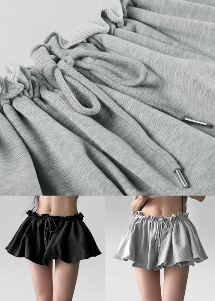 Black Solid Cotton Pants Skirt Elastic Waist Summer YT003 V