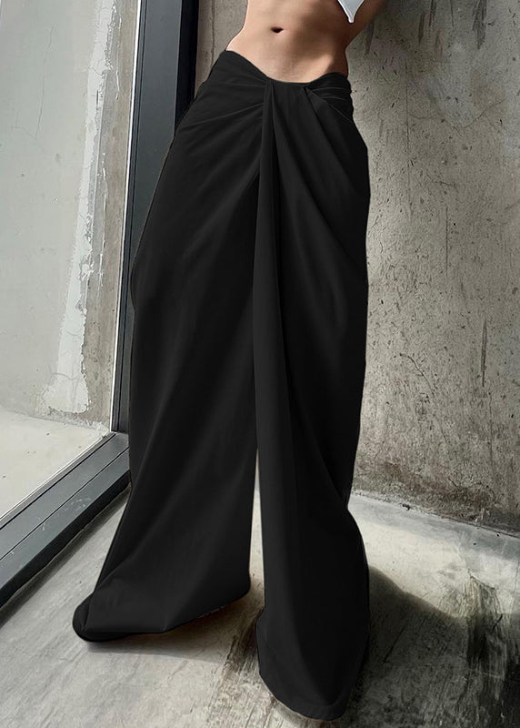Black Solid Cotton Wide Leg Summer Pants Asymmetrical PP023 OM-NZ240827