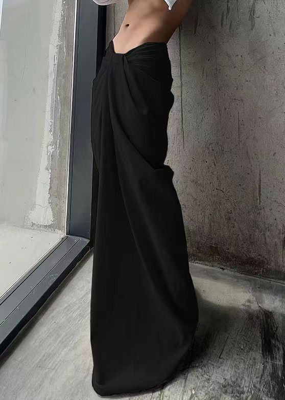 Black Solid Cotton Wide Leg Summer Pants Asymmetrical PP023 OM-NZ240827