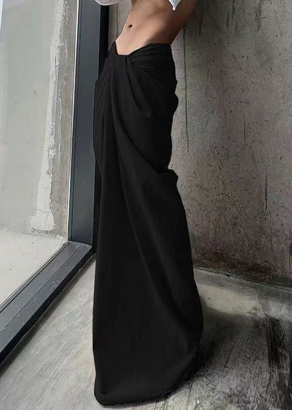 Black Solid Cotton Wide Leg Summer Pants Asymmetrical PP023 OM-NZ240827