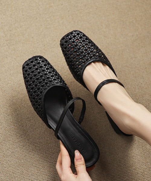 Slide Chunky Boutique Black Out Hollow Sandals Splicing FashionChic