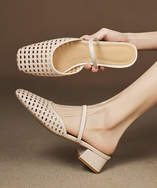 Slide Chunky Boutique Black Out Hollow Sandals Splicing FashionChic