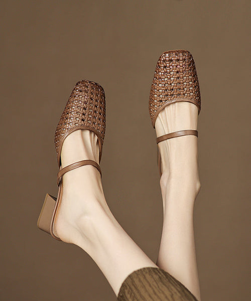 Slide Chunky Boutique Black Out Hollow Sandals Splicing FashionChic