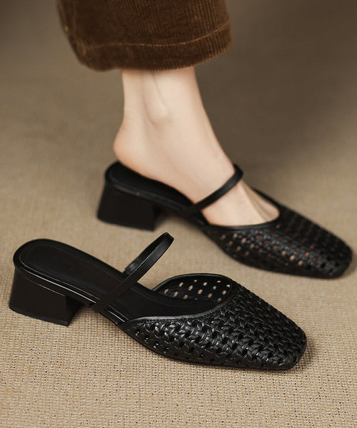 Slide Chunky Boutique Black Out Hollow Sandals Splicing FashionChic