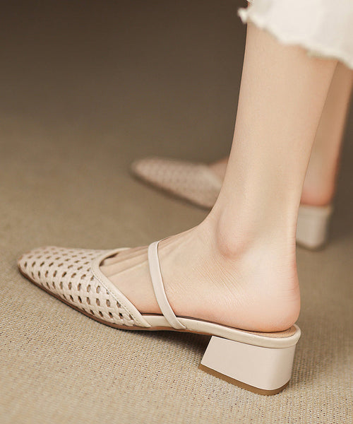 Slide Chunky Boutique Black Out Hollow Sandals Splicing FashionChic